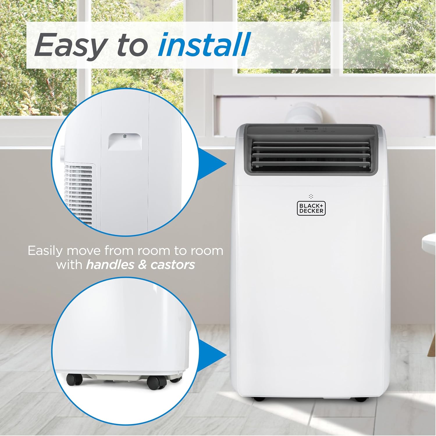 BLACK+DECKER Portable Air Conditioner. 12.000 BTU for Rooms Up To 550 Sq. Ft.. Portable AC with Follow Me Remote Control & Window Kit.