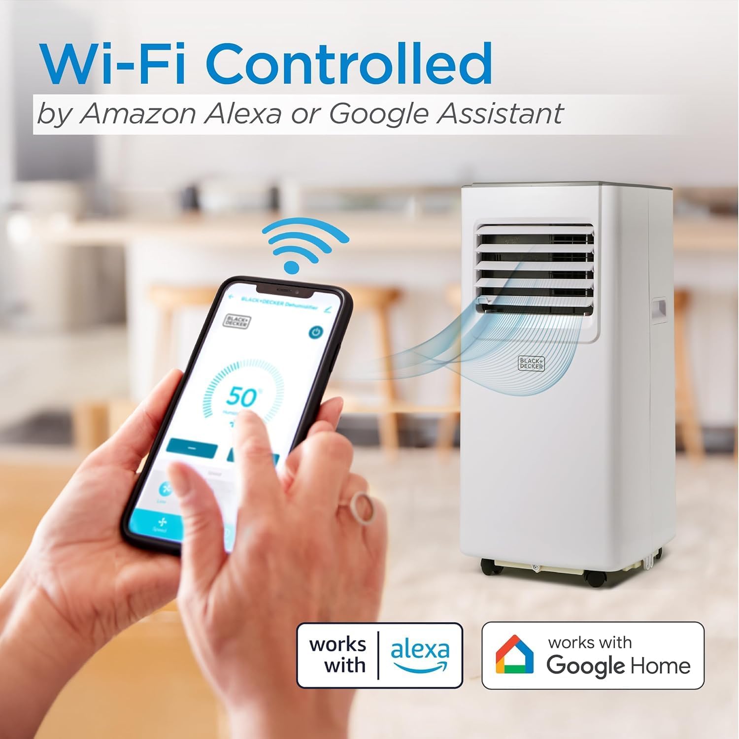 BLACK+DECKER 8.000 BTU Portable Air Conditioner with Wifi & Remote Control. 3-1-in AC. Fan & Dehumidifier. with App. Alexa & Google Assistant. Window Kit