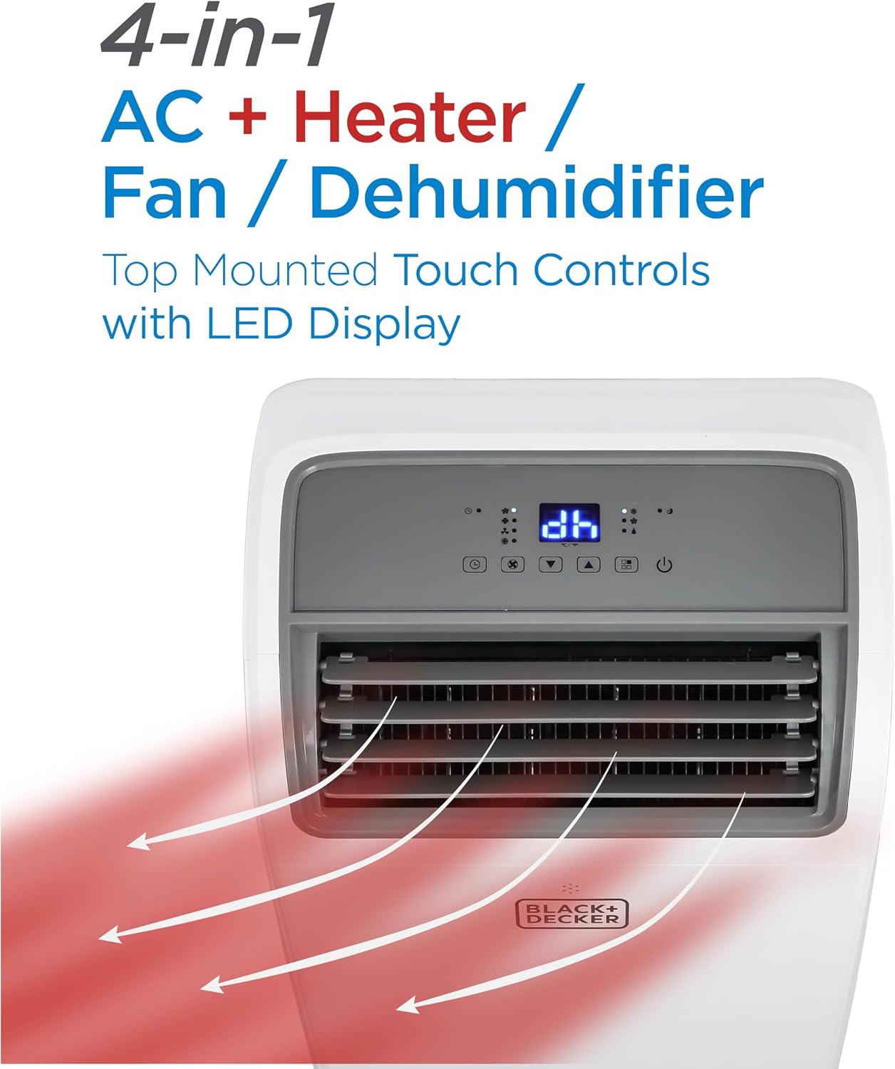 BLACK+DECKER Portable Air Conditioner with Heat. 14.000 BTU with 12.000 BTU Heating for Rooms Up To 700 Sq. Ft.. Portable AC with Follow Me Remote Control.