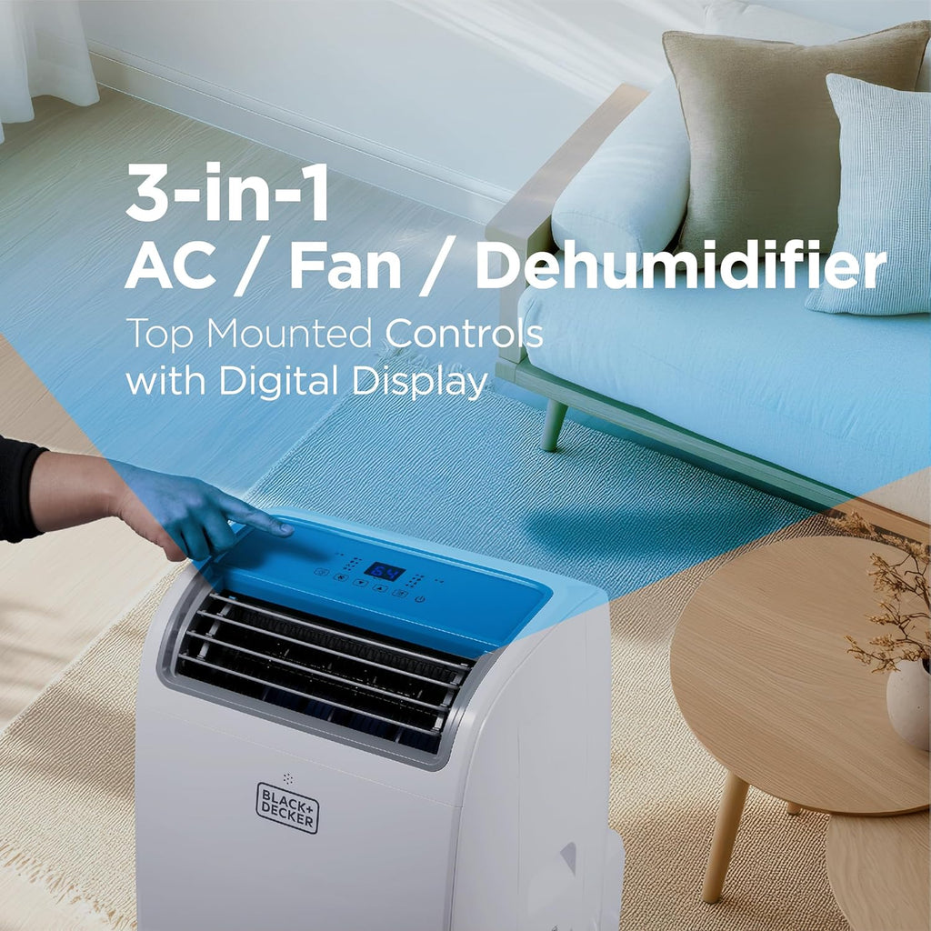 BLACK+DECKER Smart Portable Air Conditioner. 14.000 BTU for Rooms up to 700 Sq. Ft.. Smart Portable AC with Follow Me Remote and Window Kit.